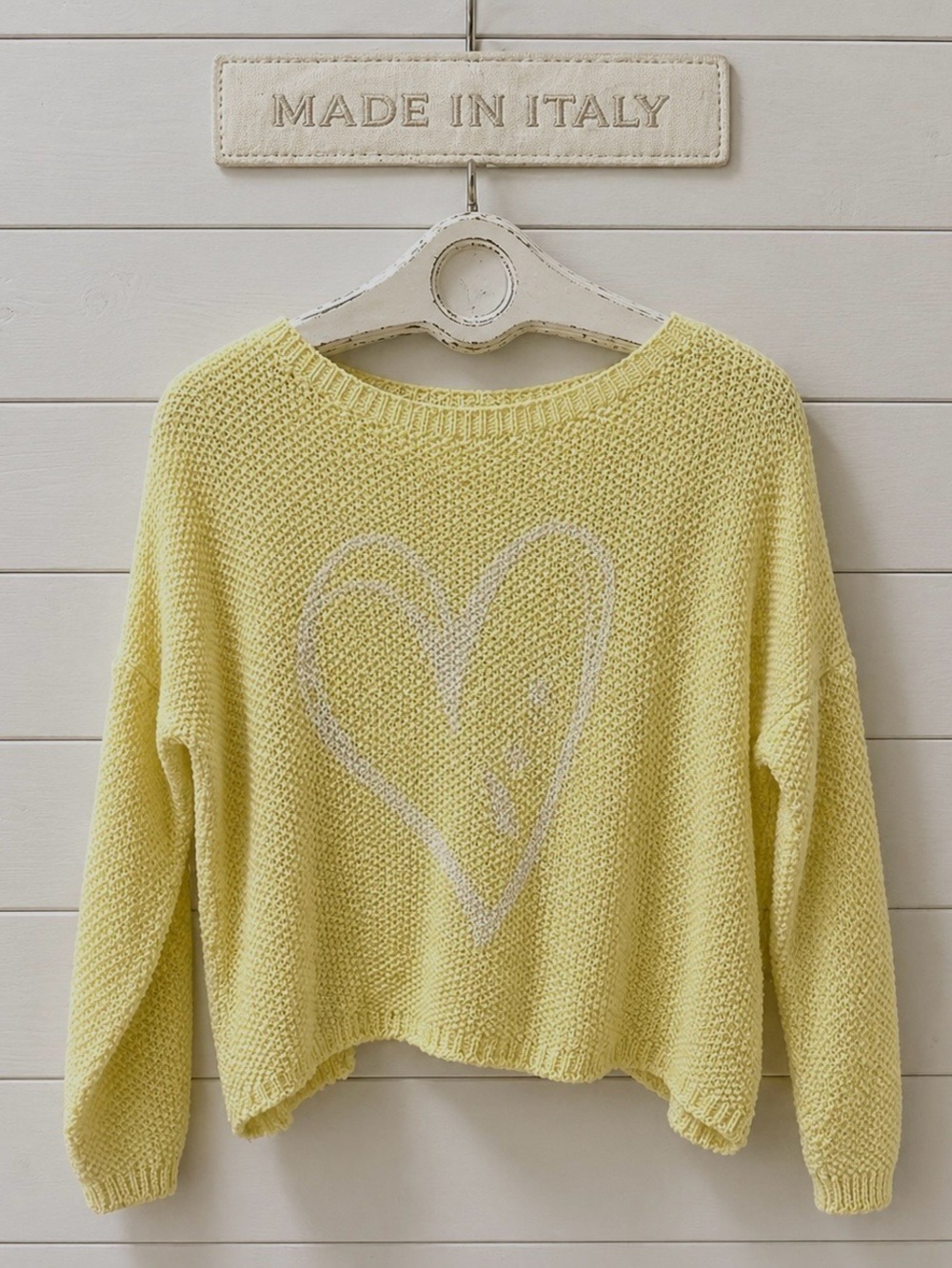 Yellow knit sweater with heart - Made in Italy - estimated size S/M